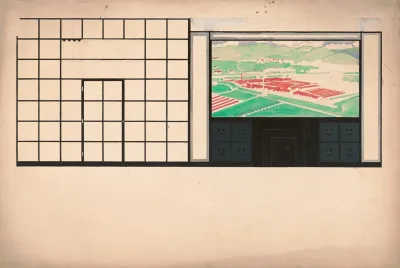 Design Drawings For Mercedes Motors Showroom Study Of Interior Elevation With Mural