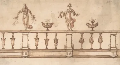 Design For A Balustrade With Female Figures And Urns