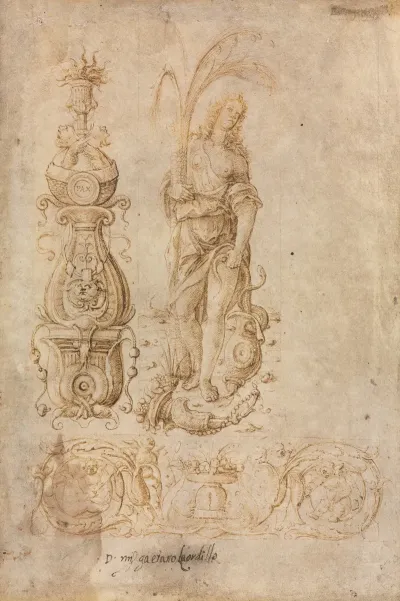 Design For A Candelabrum Allegorical Figure Of Abundance Ornamental Relief Design