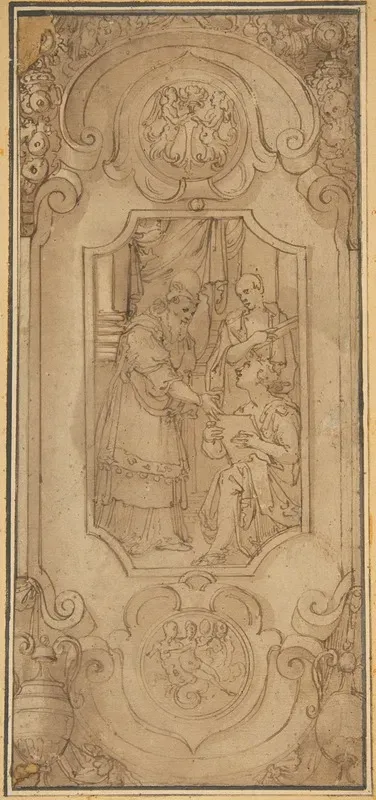Design For A Cartouche With A Religious Subject In The Central Compartment