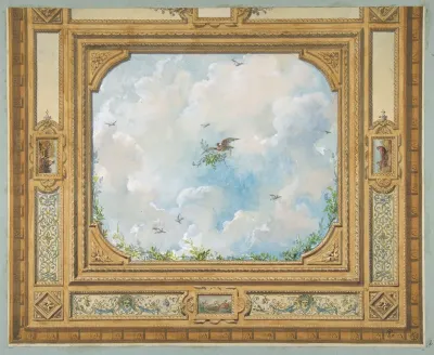 Design For A Ceiling Decorated With Clouds And Birds