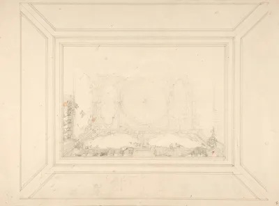 Design For A Ceiling Decorated With Trellis Work And A Trompe Loeil Balustrade
