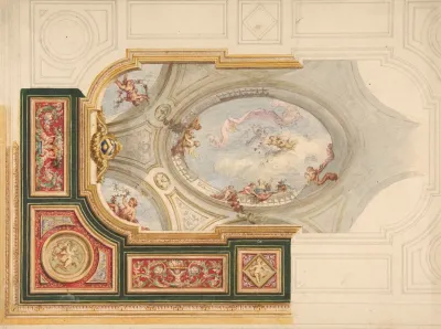 Design For A Ceiling In Baroque Style With A Central Panel In Trompe Loeil