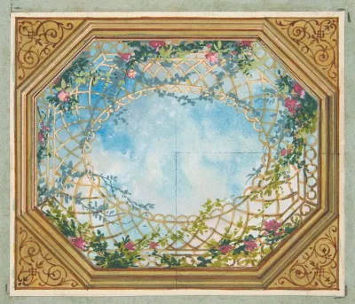 Design For A Ceiling Painted With Clouds Trellises And Roses