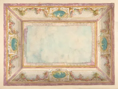 Design For A Ceiling With Trompe Loeil Balustrade And Putti