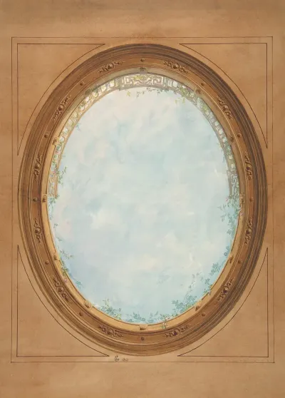Design For A Ceiling With Trompe Loeil Balustrade And Sky