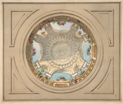 Design For A Ceiling With Trompe Loeil Balustrade