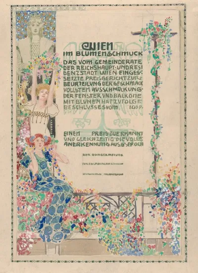 Design For A Certificate Awarded By The City Of Vienna For The Most Beautiful Floral Balcony Decorations