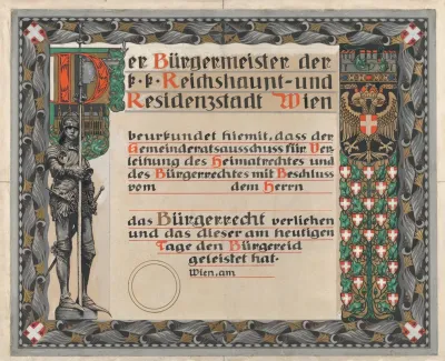 Design For A Certificate Of Citizenship Awarded By The City Of Vienna 3
