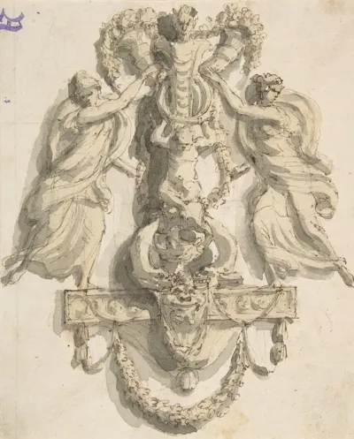 Design For A Door Knocker With Two Nymphs