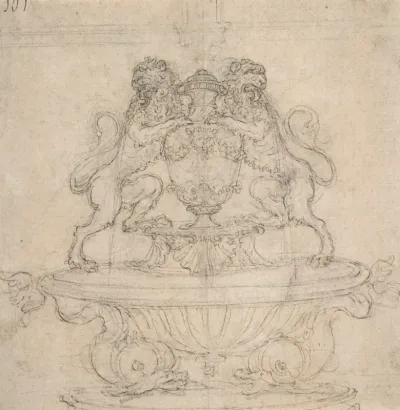 Design For A Fountain With Two Water Spouting Lions