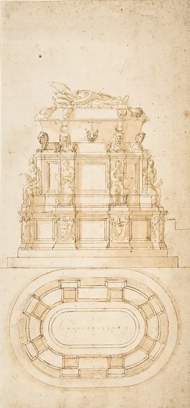 Design For A Freestanding Tomb Seen In Elevation And Plan