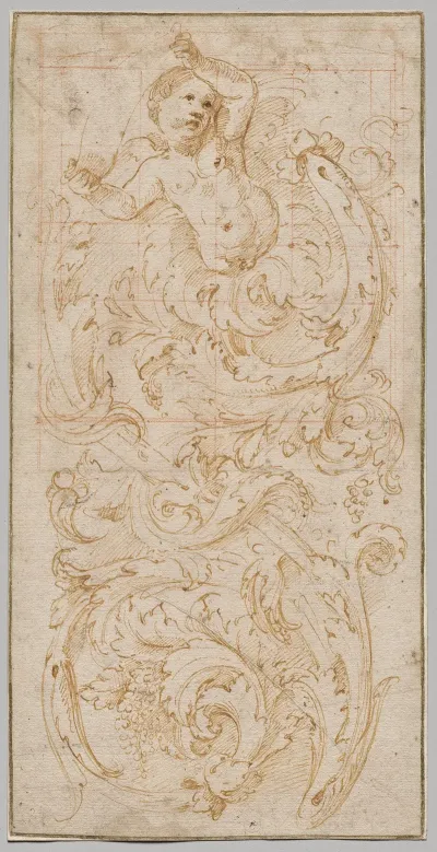 Design For A Frieze With A Putto And Acanthus Leaves