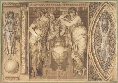 Design For A Frieze With Two Women Flanking An Urn