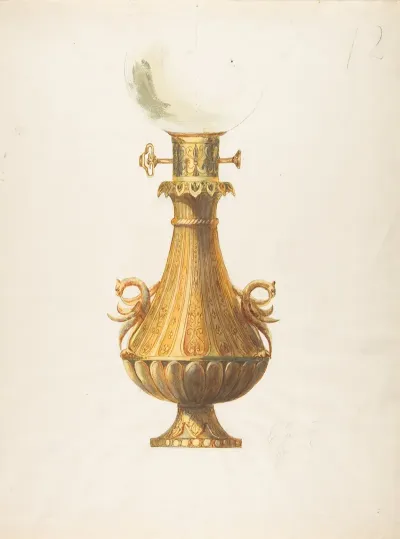 Design For A Gas Lamp With Gilt Base And Glass Globe