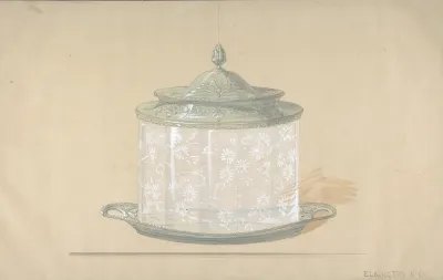 Design For A Glass Box With A Silver Base And Cover