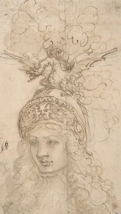 Design For A Helmet With A Dragon Presented In Frontal View