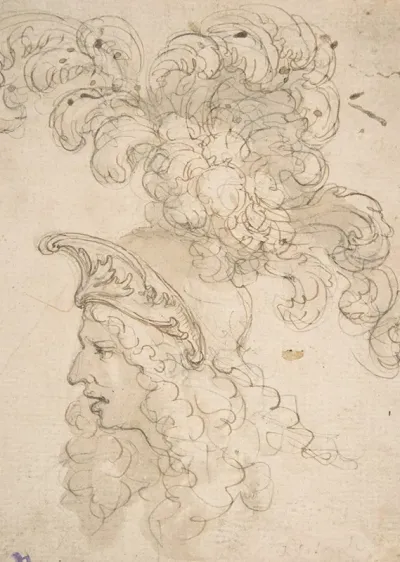 Design For A Helmet With An Elaborate Plume