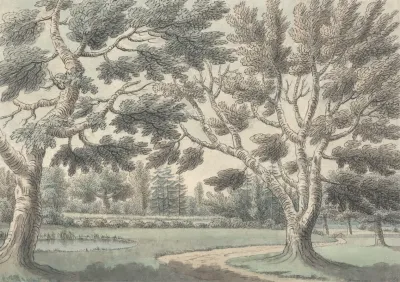 Design For A Landscape Garden With Ponds Seen Through Trees