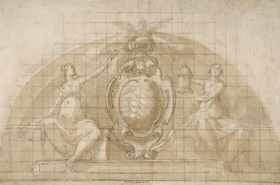 Design For A Lunette Decoration Coat Of Arms Flanked By Seated Allegorical Figures