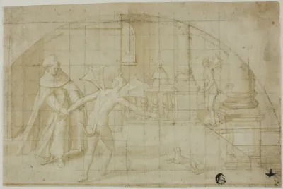 Design For A Lunette Devils And Saint In A Monastery