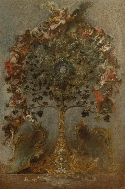 Design For A Monstrance With Grape Vines God The Father And Other Figures