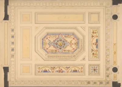 Design For A Paneled Ceiling Painted With Putti Birds And Floral Motifs