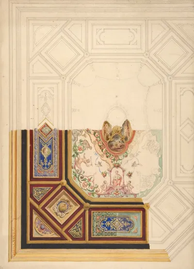 Design For A Paneled Ceiling To Be Painted In Grotesque Motifs