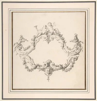 Design For A Rococo Cartouche With Putti And Monkeys