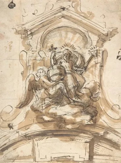 Design For A Sculptural Group With God The Father In A Niche