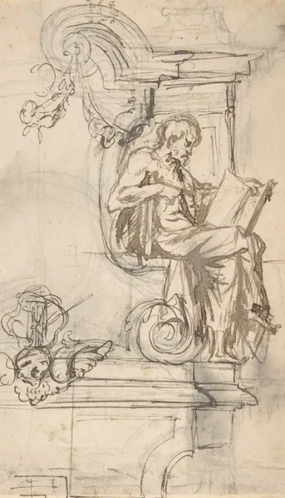 Design For A Sepulchral Monument With A Seated Prophet Or Philosopher