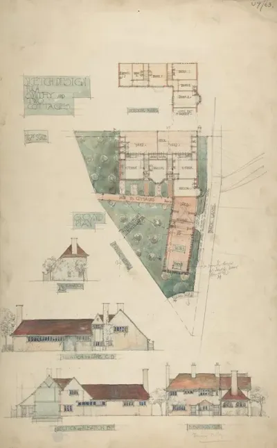 Design For A Smithy And Two Cottages