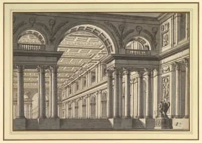 Design For A Stage Set Classical Arcaded Gallery With Triumphal Arch Motif