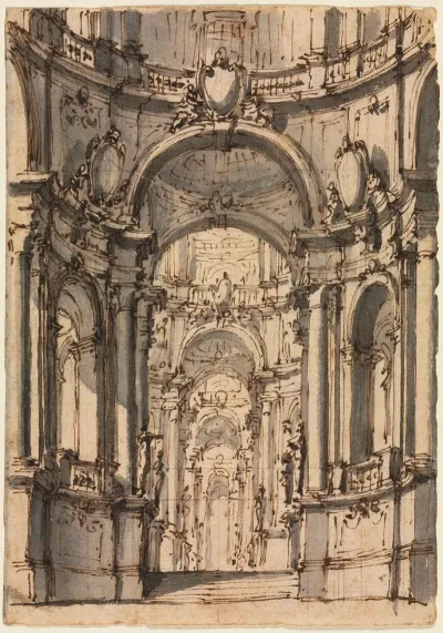 Design For A Stage Set Interior Of A Palace With Arcades