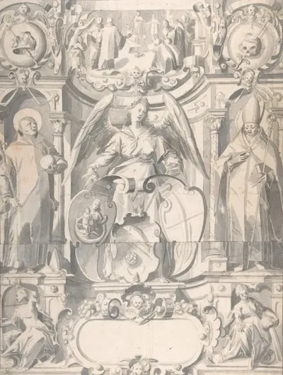 Design For A Stained Glass Window Or Frontispiece With The Arms Of A Cleric