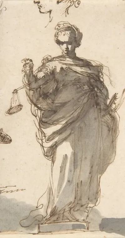 Design For A Statue Of Justice With Sketches At Left And Above