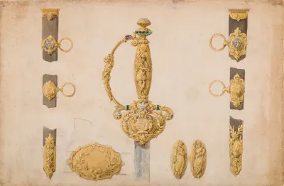 Design For A Sword Hilt Scabbard And Belt Fittings