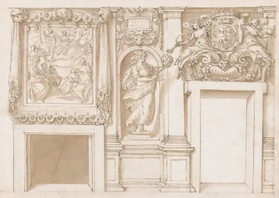 Design For A Wall Decoration With Apollo And The Muses A Figure Of Astronomy And The Coat Of Arms Of A Grand Duke Of Tuscany As Grand Master Of The Order Of Santo Stefano