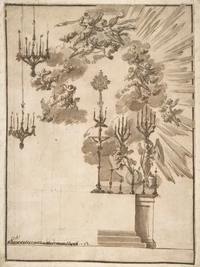 Design For An Altar For Easter Week Celebrations Decorated With Putti And Chandeliers