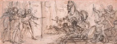 Design For An Engraving Battle Of Troy With The Trojan Horse