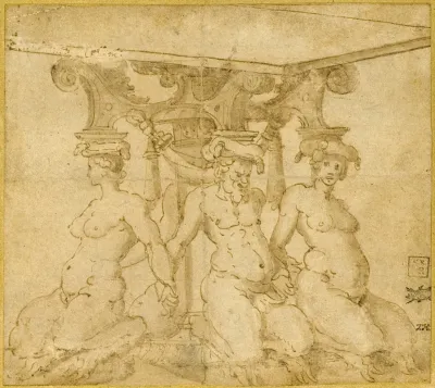 Design For An Ornamental Base With Kneeling Satyresses And Satyr