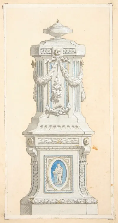 Design For An Ornamented Stone Pedastal Surmounted By An Urn