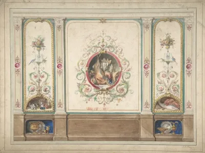 Design For Decorative Panels With Hunting Scenes Inset