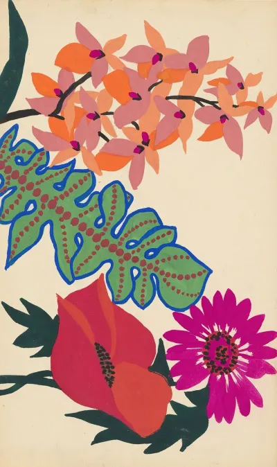 Design For Embroidery Of Leaves And Flowers