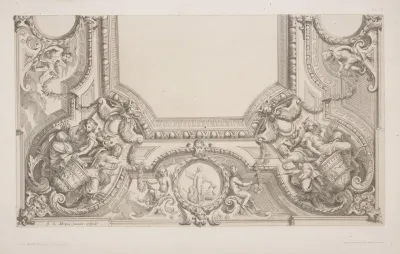 Design For Half A Ceiling Decoration Featuring Allegorical Female Figures At Each Corner