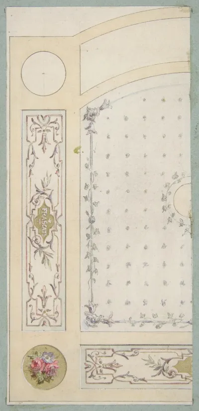 Design For Painted Decoration Of Wall Or Ceiling Panels Including The Word Frascati