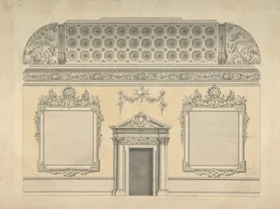 Design For Section Of A Rococo Room With A Coved Ceiling And Ornamented Corinthian Doorway