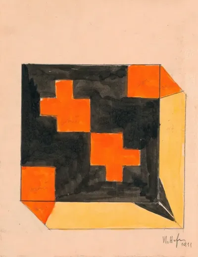Design For Textile In Orange Black And Yellow
