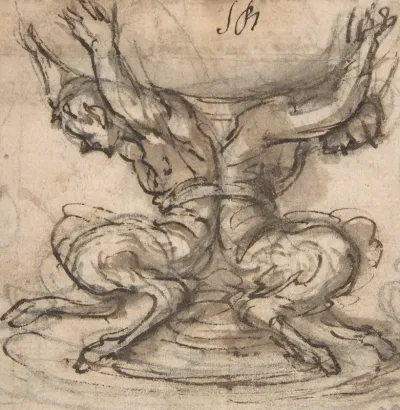 Design For The Base Of A Vessel With Two Satyrs