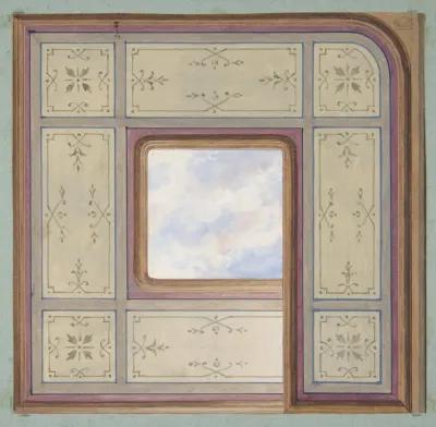 Design For The Decoration Of A Ceiling With A Central Panel Of Painted Clouds